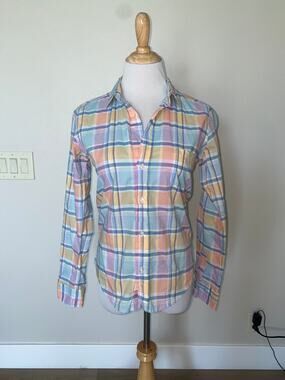 Frank & Eileen Barry Button Blouse Shirt Pastel Plaid cotton L/S Size XS